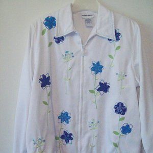 ALFRED DUNNER EMBROIDERED WHITE ZIP FRONT JACKET